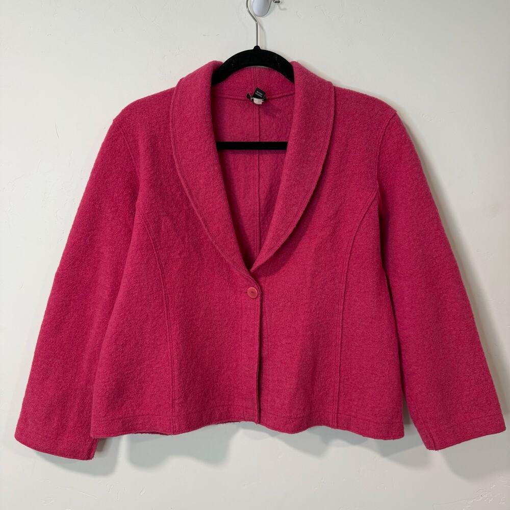 Eileen Fisher Women's‎ One Button Wool Blazer Jacket Hot Pink Medium Barbie